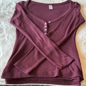 Alternative Deep Burgundy Button-Front Blouse